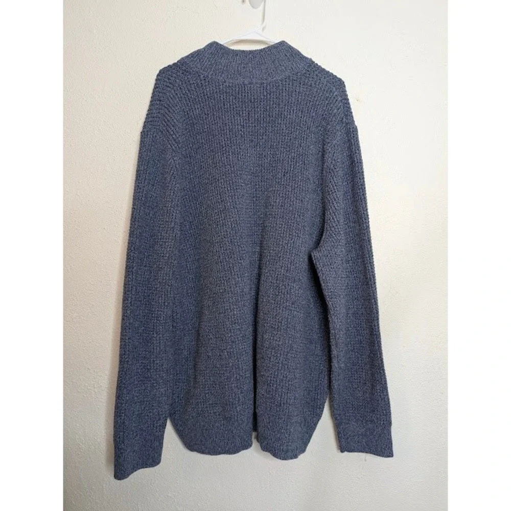 L.L. Bean Mens Blue Knit Sweater Long Sleeve 100% Cotton Pullover 1/4‎ Zip Heavy